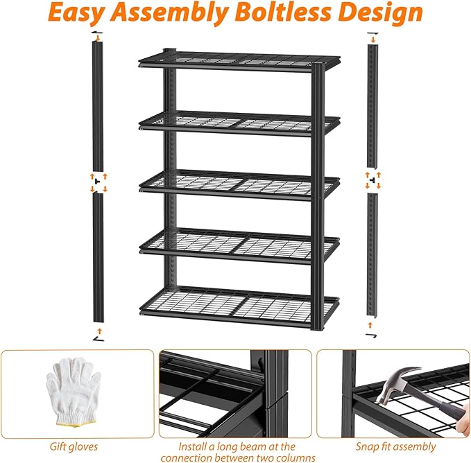 Garage Shelving, Storage Shelves Heavy Duty 2800 LBS Capacity, 5 Tier Adjustable Metal Organizer Wire Rack, 48" L x 24" W x 72" H Utility Shelf Unit for Kitchen Pantry
