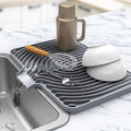 Kitchen Drying Mat for sink with a bulged edge,18"×12"Silicone Dish Drying Mat with built-in Drain Spout, Rubber Dish Mat for Kitchen (18"×12"gray)