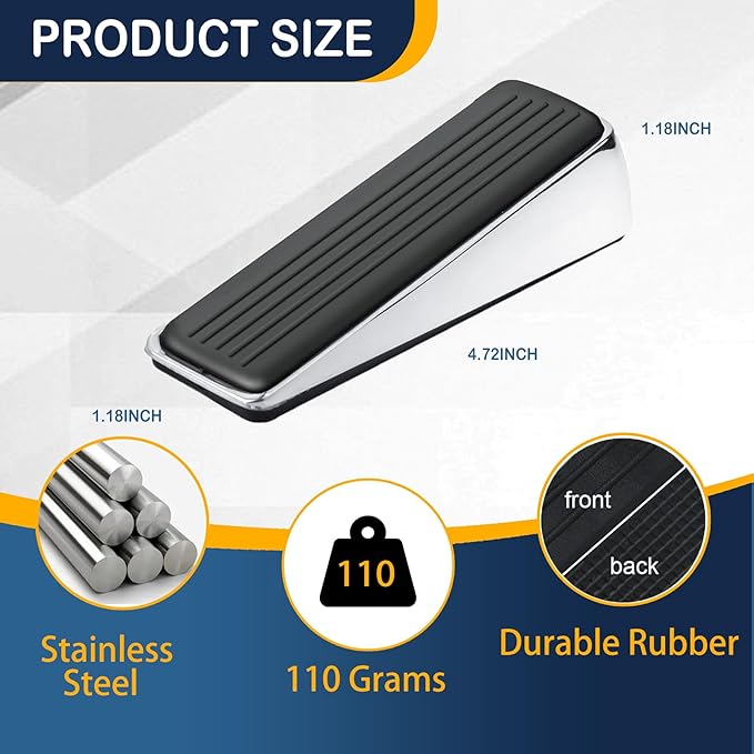 Strongest Door Stopper for Bottom of Door, Heavy Duty Door Stop Wedge Made of Premium Quality Zinc and Rubber Suits Any Heavy Door Any Smooth Floor