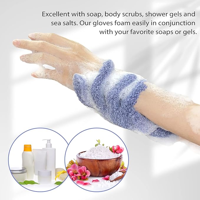 Evridwear Exfoliating Glove for Shower Man and Women, Dual Texture Bath Body Scrub Gloves Dead Skin Cell Remover for Massage (3 Pairs Heavy)