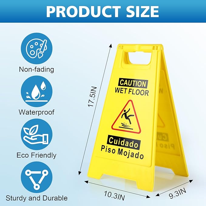 6-Pack Caution Wet Floor Sign,17.5" Height,Bright Yellow Double-Sided Folding A-Shaped Frame Design, Bilingual Caution Message