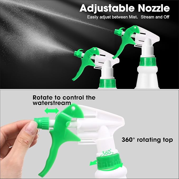 Eccliy 12 Pcs 16 Oz Plastic Spray Bottle, Adjustable Empty Reusable Sprayer for Cleaning, Planting, Water, Bathroom and Kitchen, BBQ, Commercial and Residential(Black, Green,Original)