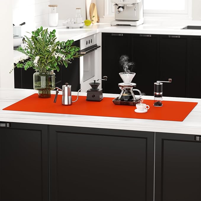 Quality Silicone Table Mat 47x24 Inch - High Heat Resistant (Lab Tested 482°F), Non-Slip Oil-Resistant Surface for Baking & DIY | Waterproof & Easy Clean (Orange)