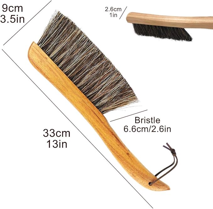Counter Brush for Drafting, Patio, Bed, Fireplace, Woodworking, Outdoor Furniture Cleaning, Horsehair Shop Bench Brush, Wood Hand Broom Brush, 2 Microfiber Cleaning Cloth Included