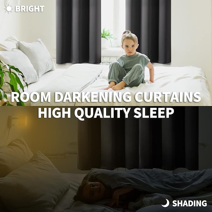 BGment Short Blackout Curtains 48 Inches Length - Rod Pocket Thermal Insulated Room Darkening Window Drapes for Kitchen Bedroom Bathroom, Dark Grey, 2 Panels, 42 x 48 Inch