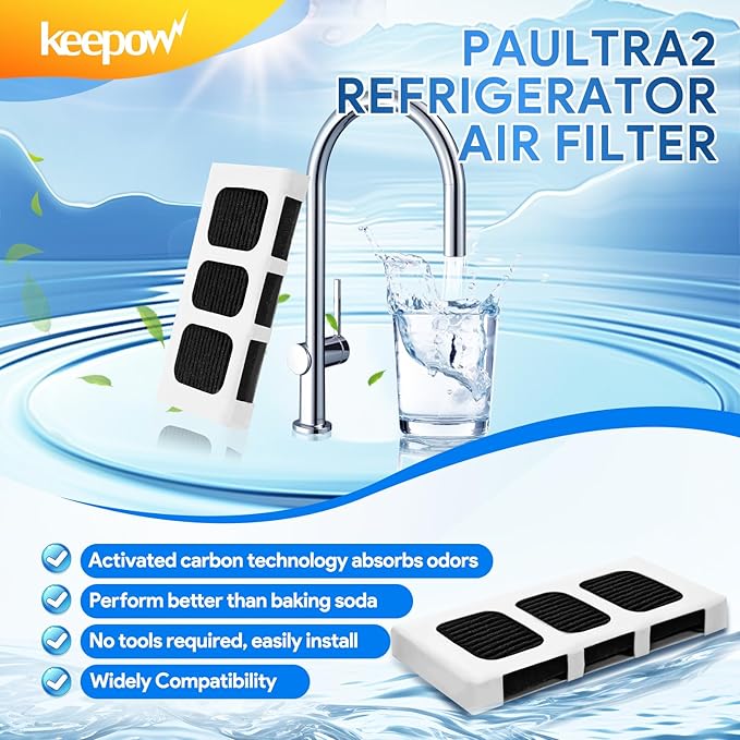 KEEPOW Paultra2 Refrigerator Air Filter Compatible with Frigidaire Pureair Ultra 2, Pure Air Ultra 2, Pureair Ultra ii, Electrolux 242047805, 5303918847, EAP12364179 (4 Pack)