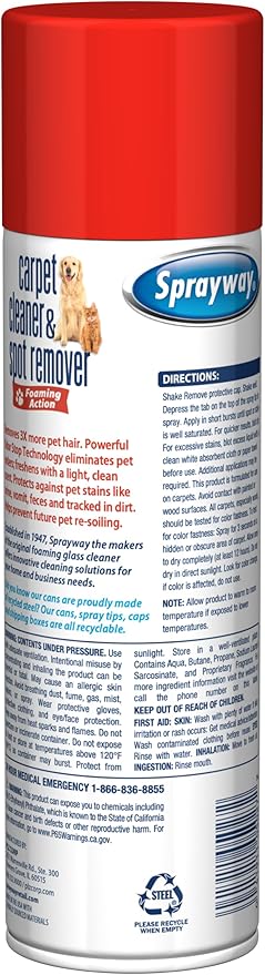 Sprayway Carpet Cleaner (Pet), 19oz, Pack of 6 | Removes Pet Stains & Odors, Foaming Action | Deep Cleans Carpets & Upholstery | Fresh Scent, Quick-Drying Formula