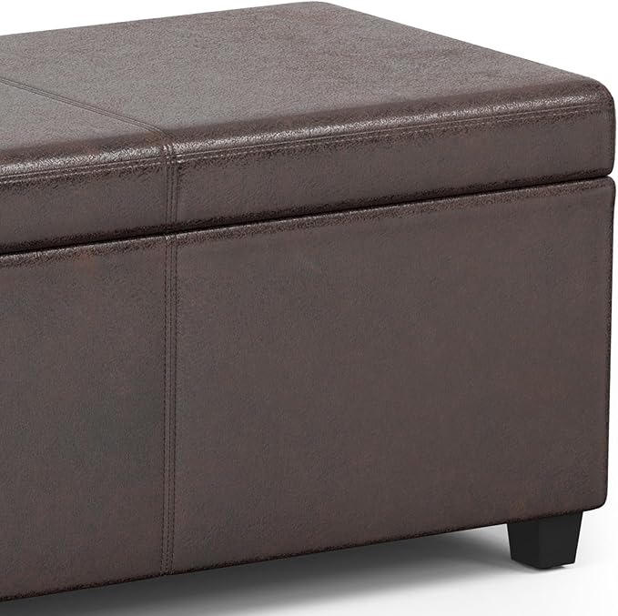SIMPLIHOME Avalon 54 inch Wide Contemporary Rectangle Extra Large Storage Ottoman Bench in Distressed Brown Vegan Faux Leather, Assembled, for The Living Room, Entryway and Family Room