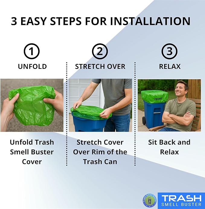 Trash Can Smell Eliminator Cover Odor Eliminating Bag with Optional Straps Lemon Scented Durable Chemical Free 32 Gallon 2 Pack