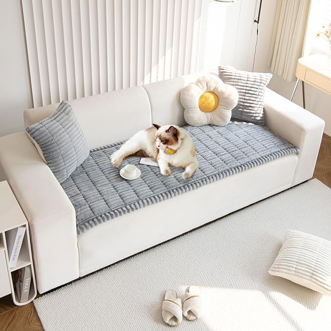 OTOB Couch Cover for Dogs Washable, Non Slip Plush Sofa Covers for 3 Cushion Couch, Fuzzy Pet Friendly Mat Bed Furniture Protector Sofa Slipcover, All Seasons (Gray, 27.6" x 70.9")