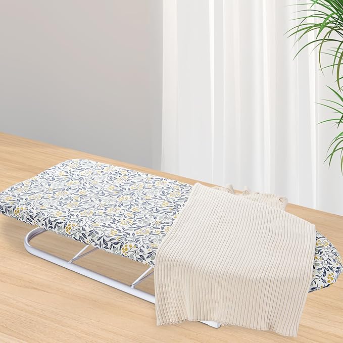 Table Top Ironing Board Cover 12 x 32 inch, 3 Layers Small Iron Board Cover, Heat Reflective Thick Padding with Elasticized Edges (Flora)