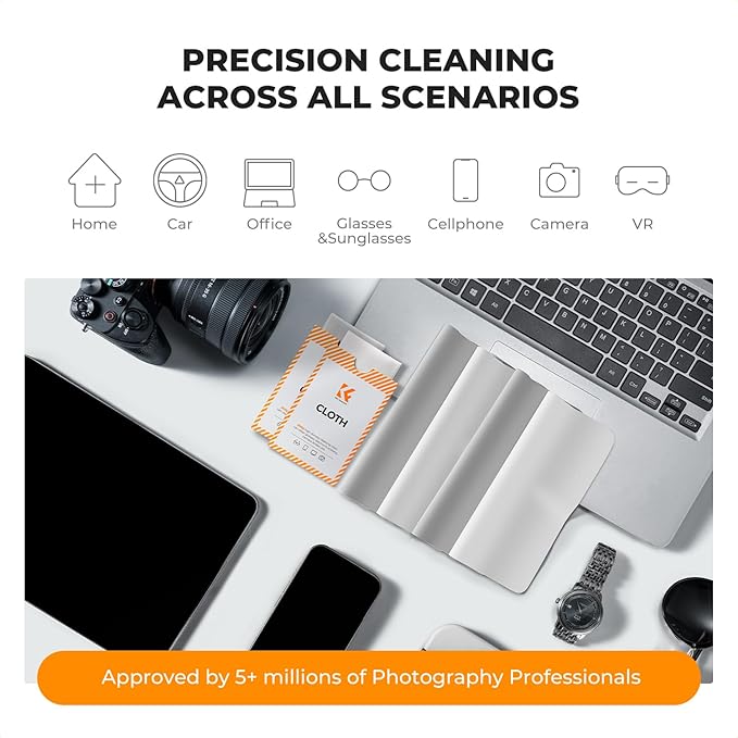 K&F CONCEPT 2 Pack Lens Cleaning Cloth | Microfiber Cleaning Cloth | Glasses Cleaning Cloths | Eyeglass Lens Cleaner | Eyeglasses, Camera Lens, VR/AR Headset, and Screen Cleaning | White & Grey