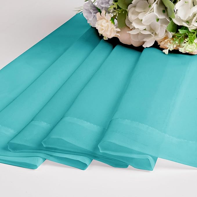 Chyhomenyc Turquoise Sheer Curtains 54 Inch Long 2 Panels, Light Filtering Rod Pocket Voile Short Curtains Drapes for Living Room Bedroom Small Windows, 42Wx45L Inches