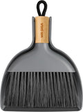 MR.SIGA Mini Dustpan and Brush Set, Portable Cleaning Brush and Dustpan Combo with Bamboo Handle, Gray, 1 Set