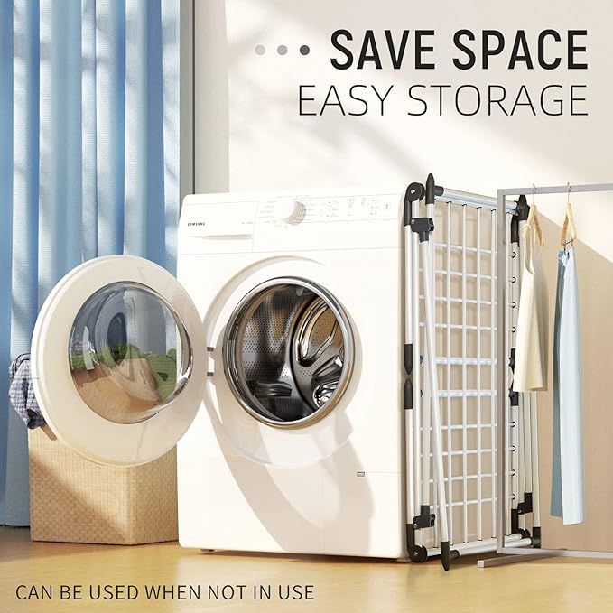 Clothes Drying Rack, Gullwing Laundry Rack, Collapsible, Space-Saving Laundry Rack, with Sock Clips, for Clothes, Towels, Linens, Indoor/Outdoor