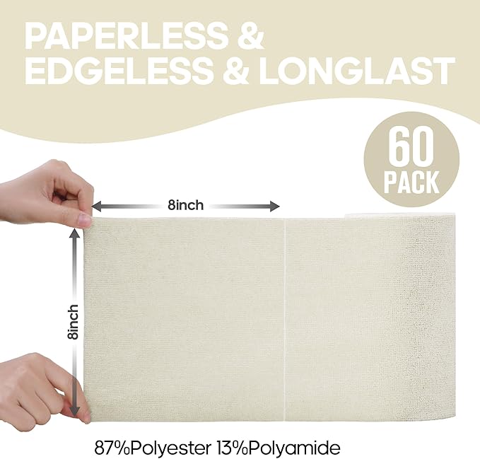 Fantasticlean Microfiber Cleaning Cloth Roll -60 Pack, Tear Away Paperless Towels, 8" x 8", Reusable Washable Rags, for Home Kitchen, Pet, Office, Indoor Outdoor, Compact and Portable (Off-White)