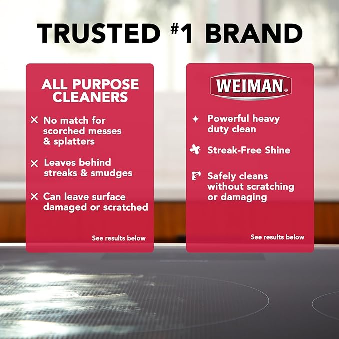 Weiman Ceramic and Glass Cooktop Cleaner - Heavy Duty Cleaner and Polish (10 Ounce Bottle and 3 Scrubbing Pads)
