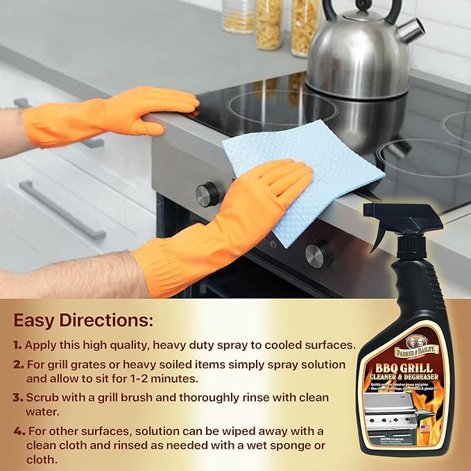 Parker & Bailey Grill Cleaner and Degreaser - BBQ Grill Cleaner Degreaser Cleaner Heavy Duty Countertop Cleaner Stainless Steel Cleaner Glazed Tile Cleaner Cleaning Supplies for Grease and Grime