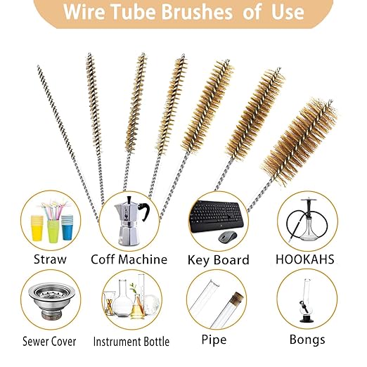7pcs Brass Tube Brushes Bottle Brush Wire Tube Brushes,Long Wire Cleanling Brushes,Tube Cleaning Lab Brushes Straw Cleaner Brush Wire Bottle Brush Pipe Cleaner for Tubes,Bottle,Glass