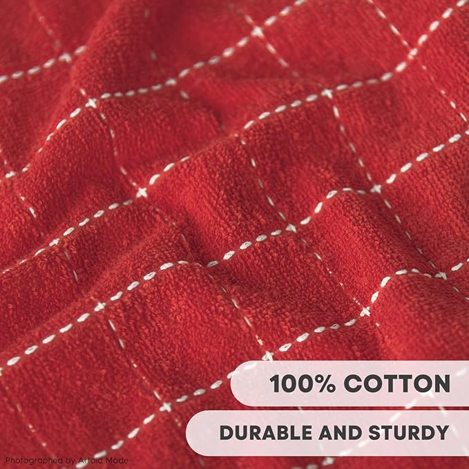Artoid Mode Checkered Designed Cotton Red Terry Kitchen Dish Towels, 15x25 Inch Soft Absorbent Quick Drying Family Cleaning Tea Towels Set of 4