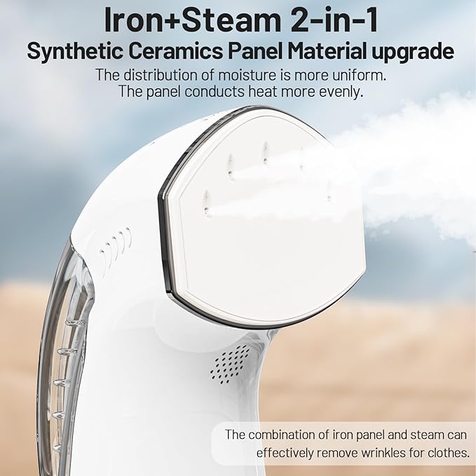 Steamer ＆ Iron 2 in 1 for Clothes, Ceramic Panel, Intelligent Chip Controls Soft Steam (Tilting Not Spray Water), 250ml Water Tank, 8.2FT Power Cord,1000W Portable Handheld Steam Iron (white)