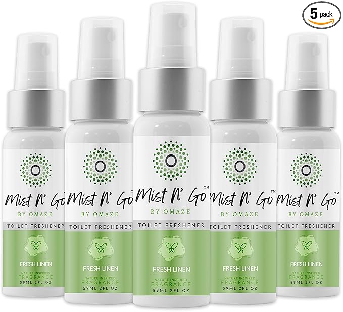 Mist N' Go Travel Toilet Spray - Odor Eliminator & Air Freshener (Fresh Linen) - 2oz x5