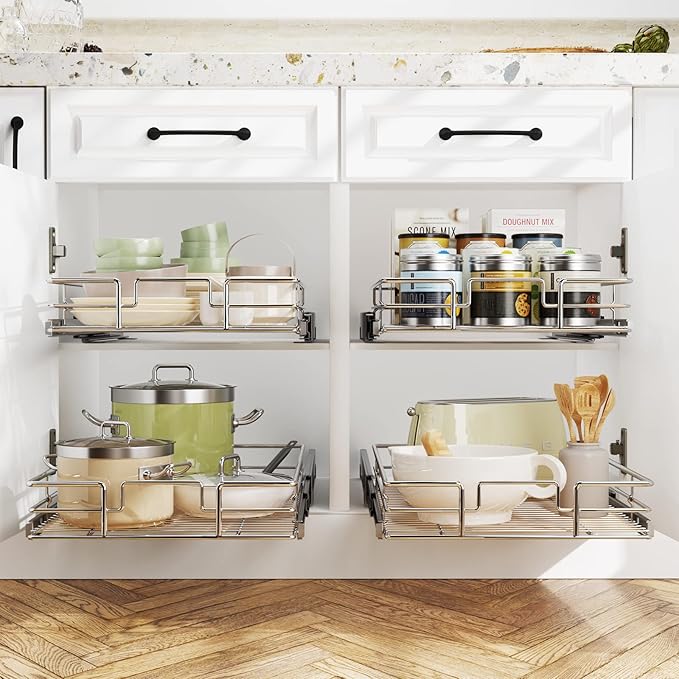 LOVMOR Pull Out Cabinet Organizer 10½"W x 21½"D, Kitchen Cabinet Pull Out Shelves Slide Out Storage…