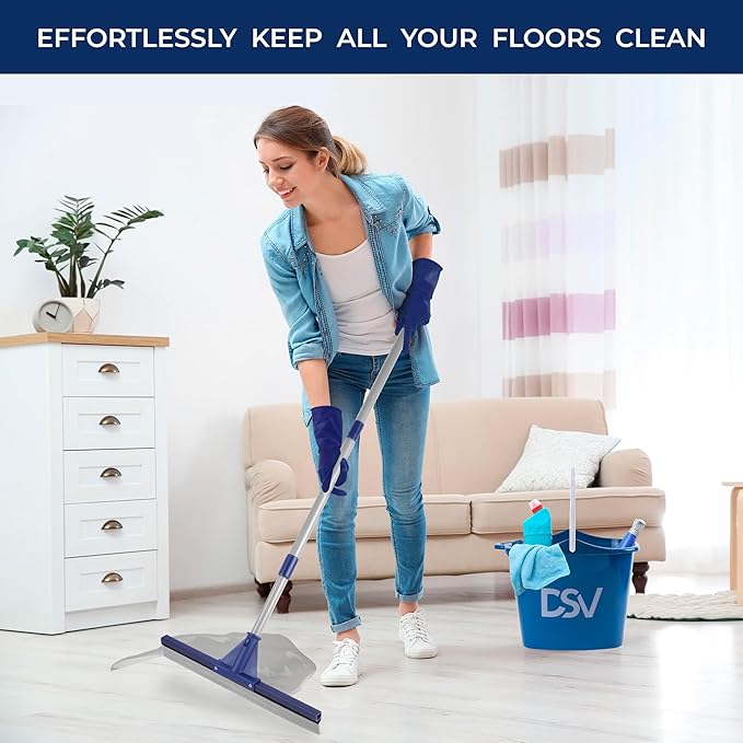 DSV Standard Floor Squeegee for Concrete Floor, 17.5" Large Floor Squeegee Broom for Floor, Heavy Duty Floor Squeegee for Tile Floor with 62" Handle for Garage, Deck, Bathroom, Window, Glass
