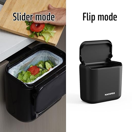 Hanging Small Trash Can with Lid Under Sink for Kitchen, Food Waste Bin for Countertop Compost Bin with Lid, Wall Mount Mountable Garbage Can for Bathroom, RV, 6.8L/1.8 Gal