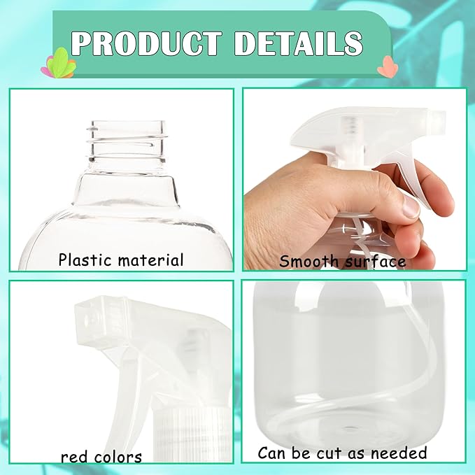 25 Pcs Plastic Spray Bottles 8 oz Empty Clear Refillable Spray Bottles with Adjustable Trigger Sprayers from Fine to Stream for Cleaning Solutions Reusable for Plants Oils Hair