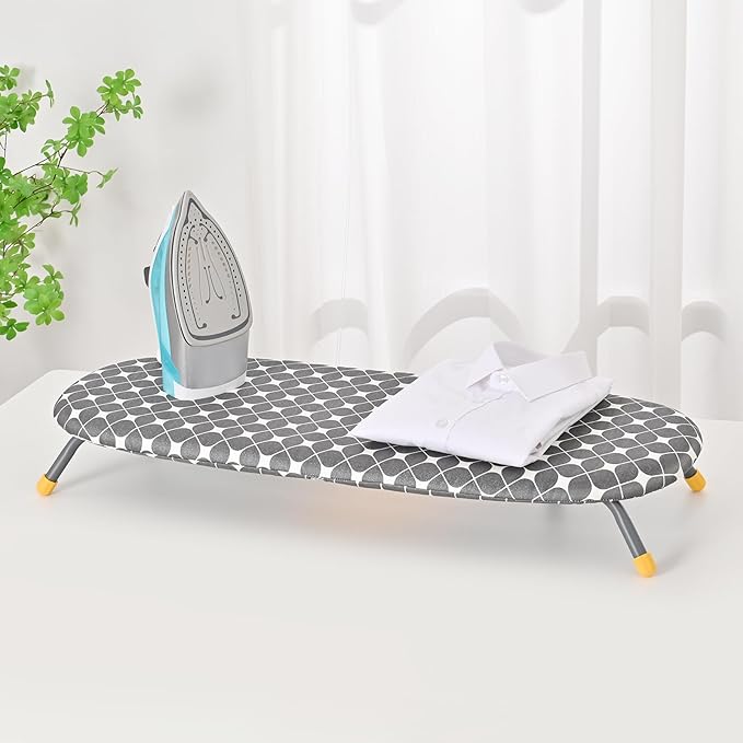 APEXCHASER Foldable Ironing Board, Tabletop Small Board with Heat Resistant Covers, Portable Folding Mini Non-Slip Feet for Home, Laundry Rooms, Dorms, Travel Use, Yellow