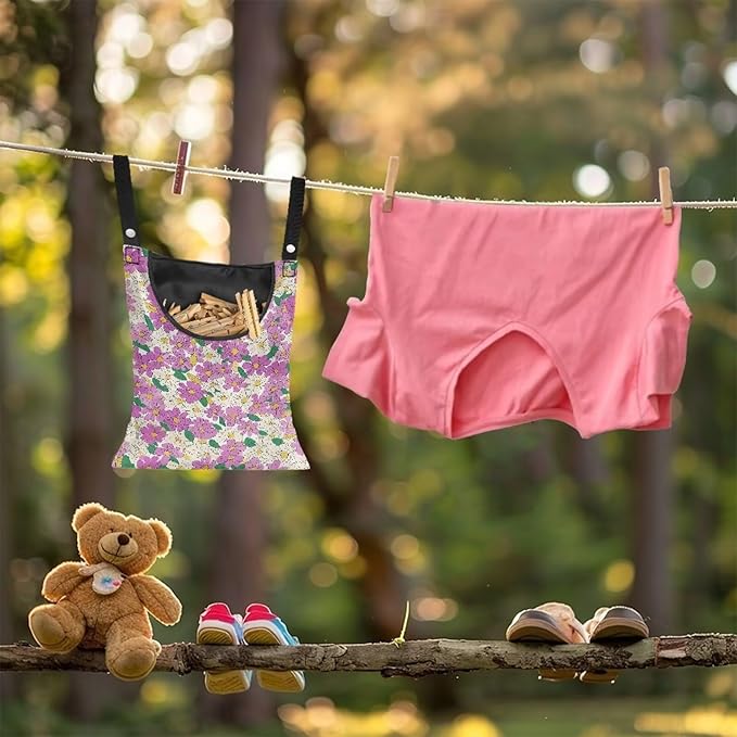 2 Pcs Hippie Flowers Clothes Pin Bag Clothespin Bag Holder 14.5 X 12 Inch Clothes Pin Hanging Bag for Clothesline Outdoor Outside Wardrobe and Laundry Room