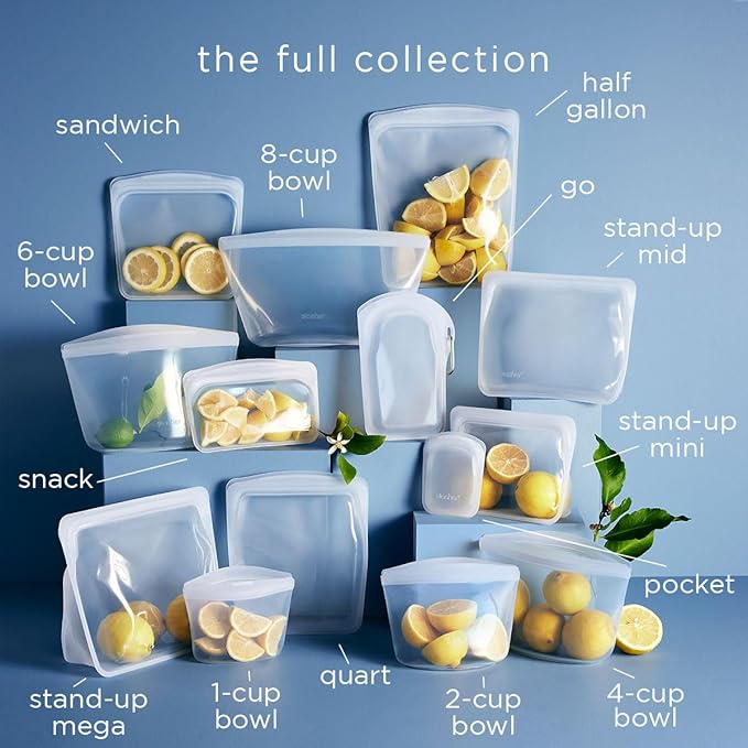 Stasher Premium Silicone Reusable Food Storage Stand-Up Mini Bag, Green, Microwave, Sous Vide, Dishwasher, Oven and Freezer Safe, BPA Free, Leak-free, Eco-friendly, 28 Oz