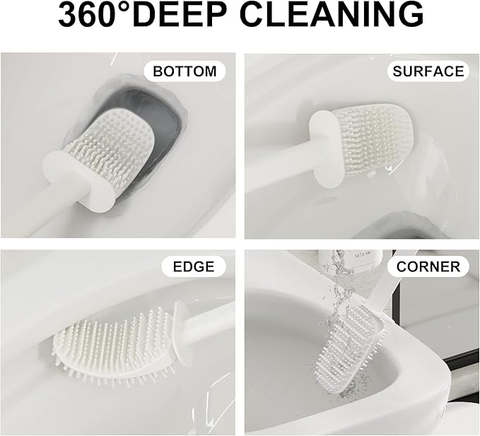 Toilet Brush and Holder Set - Wall Mounted Bathroom Scrub Brush, Toilet Bowl Brush and Plunger Set for Bathroom Cleaner (White)