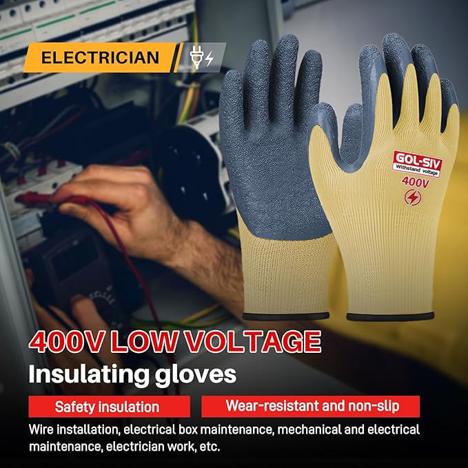 Insulated Electrician Gloves,400V Low Voltage Electrical Gloves For Men,Rubber Safety Work Gloves,Non Slip (Large)