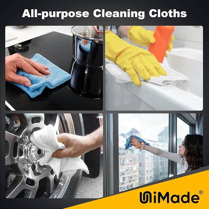 Shop Rags, 100 Sheets Microfiber Cleaning Cloth Commercial Grade Washcloths Lint-Free Bulk Shops Towels for Cars Mechanic Restaurant Garage Housekeeping, 11"x 9", White