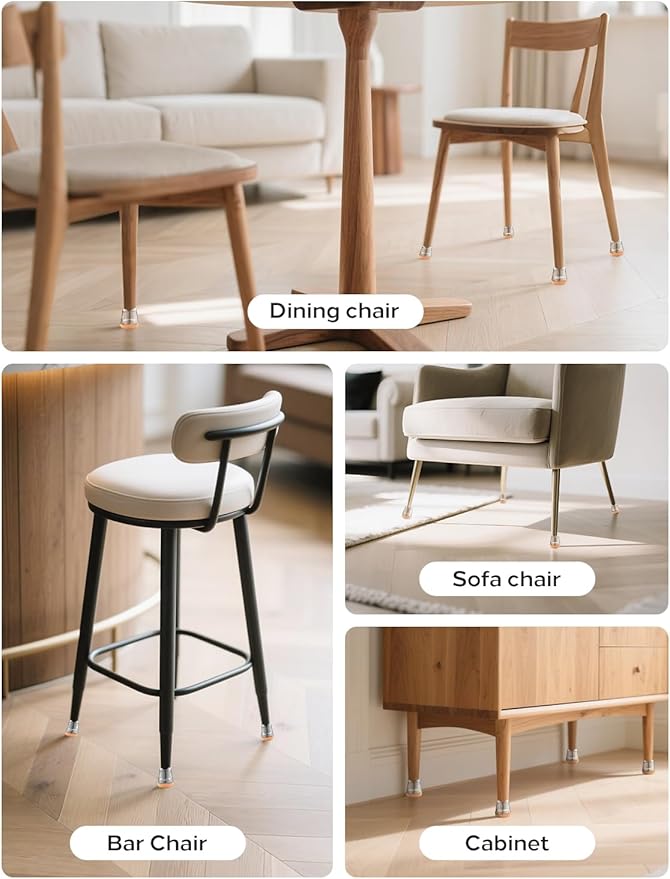 Upgrade 24 PCS Silicone & Felt Chair Leg Floor Protectors for Hardwood Floors - Furniture Pads, Chair Leg Covers/Cups - No Noise & Scratch-Proof - Round M (Fits 1"-1 3/16" / 26-30mm), Clear