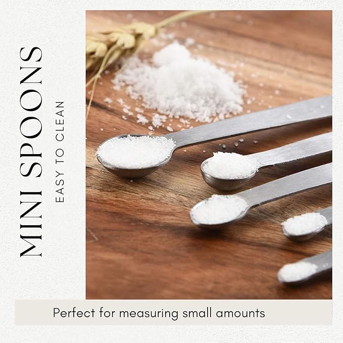 2 Pack Teaspoon Measuring Spoons, 1/4 tsp, 1/8 tsp, 1/16 tsp, 1/32 tsp, 1/64 tsp Mini Measuring Spoons Set, Stainless Steel Cooking Baking Tiny Measuring Spoon for Powders, Spices, Salt