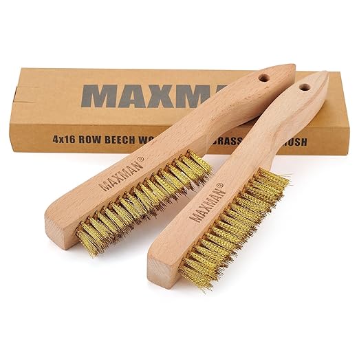 MAXMAN Brass Brush, Soft Brass Bristle Brush, Wire Brushes for Cleaning Metal Rust, Welds with 10" Beechwood Handle, 2 Pcs
