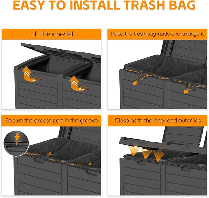62-Gallon Outdoor Trash Can with lid, Waterproof, UV-Resistant Resin Garbage Can, Lockable Lid and Drip Tray, Animal-Proof, for Patio, Kitchen, Backyard and Deck