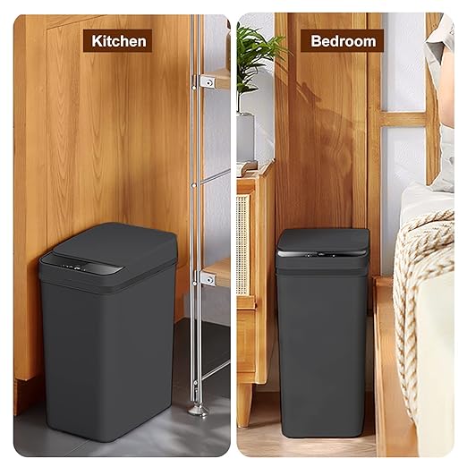 Yatmung 2 Pack - Skinny Trash Bin Sensor Motion 2.5 Gallon Touchless Bathroom Trash Can - Smart Trash Can with Lid - Electric, Narrow, Plastic, Auto Open - Small Slim Automatic Garbage Can (Black)