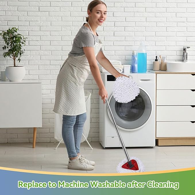Upgraded Scrub Brush Compatible with O-Cedar EasyWring 1 System 7 Pack Triangle Mop Reusable Mop Pads Mop Head Mop Replacement Set with Base for Deep Clean White