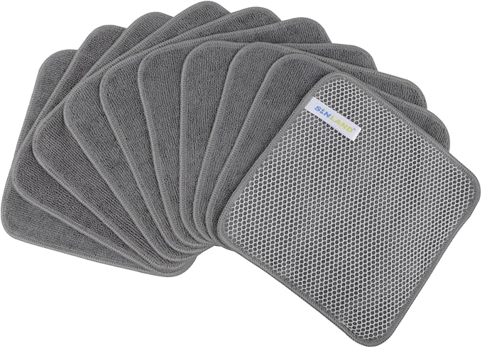 SINLAND Microfiber Dish Cloth for Washing Dishes Dish Washing Rags Best Kitchen Washcloth Cleaning Cloths Wash Cloths with Poly Scour Side 7.87Inchx7.87Inch 10 Pack Grey