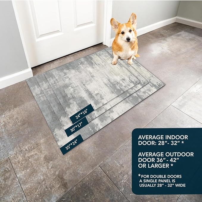 Ultra Thin Door Mat Indoor Entrance, 1/10 in Thin Door Mats for Inside Entry, Non-Slip Rubber Backing Washable Doormat, Fade Resistant, Absorbent, Low Profile Dirt Trapper, 30"X17",Distressed