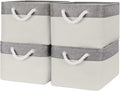 Organization and Storage Bins for Shelves - Large 4 Pack 16x12x8 inch Collapsible Storage Basket for Organizing, Fabric Storage Cubes for Box Closet Cloth Toy Nursery Books Kids (Grey & White)