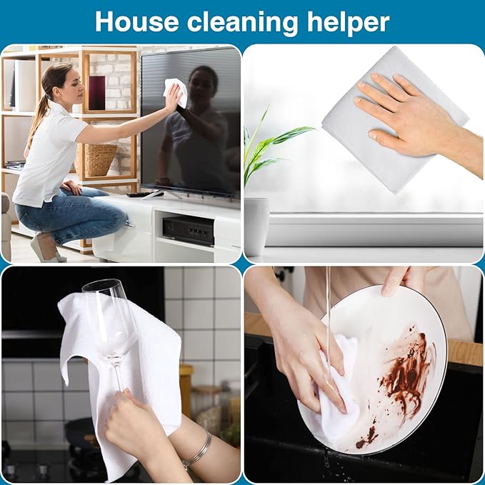 200 Pieces Microfiber Cleaning Cloths Bulk Absorbent Microfiber Towels Reusable Lint-Free Streak Free Wash Rags for House Kitchen Office Restaurants Bar Shop Car, 12 x 12 Inches (White)
