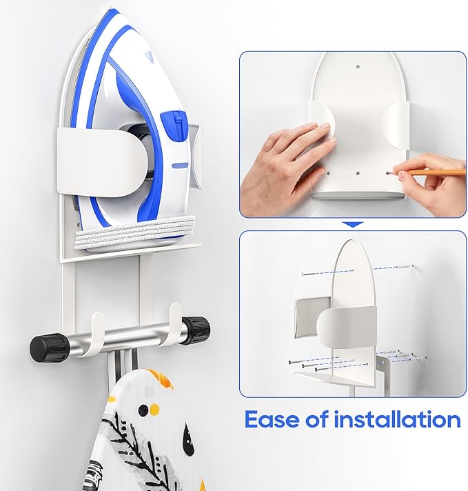 ORLESS Metal Large Ironing Board Holder Wall Mount, Ironing Board Hanger, Iron Board Holder, Iron Board Hook Wall Mount, for Laundry Rooms (White)