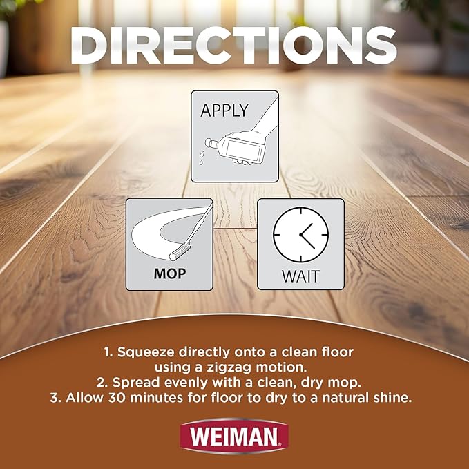 Weiman Hardwood Floor Cleaner and Polish - Cleans Vinyl Tile, Solid, Laminate, Natural Shine, No Residue, Removes Scratches, Leaves Protective Layer, 1 Gallon Mop Soap & 32 Oz Restorer