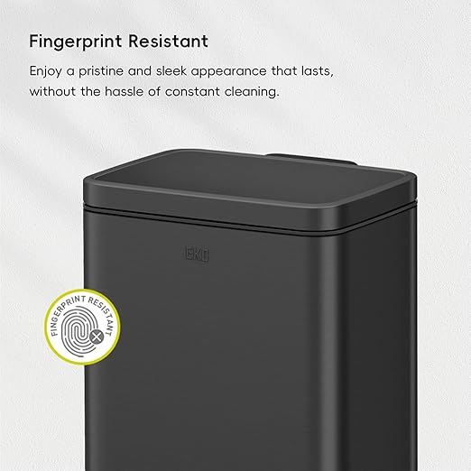 EKO Madison Matte Black 6L / 1.6 Gal Bathroom Trash Can with Lid and Removable Inner Basket, Rectangular Small Step Trash Can, Brushed Stainless Steel