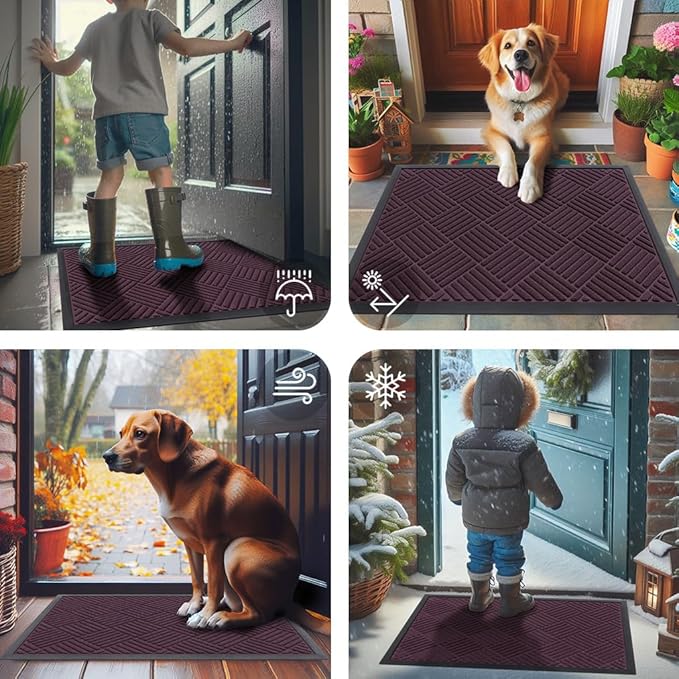 Smiry Front Door Mat Outside Entrance, Heavy Duty Outdoor Indoor Mat, Natural Rubber Doormat, Non Slip, Trap Dirt and Moisture, Easy Clean, Low Profile Patio Porch Entryway Mat, 29.5x17, Violet
